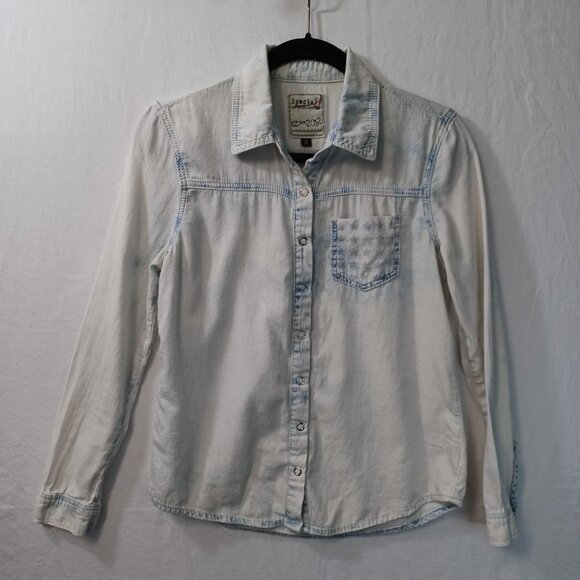 Special A Los Angeles Shirt Bleached Chambray Button Front Long Sleeve Womens Sm - Picture 2 of 9